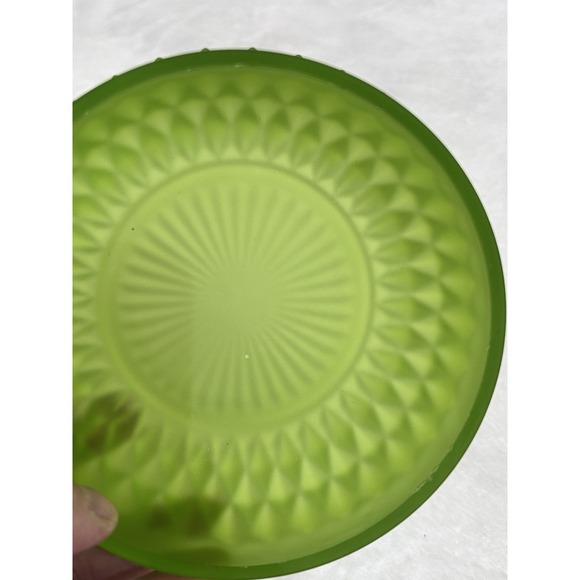 Indiana Glass Diamond Point Frosted Green Glass Trinket Dishes x2 - Picture 8 of 14